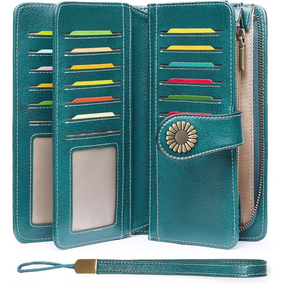 Wallets for Women Leather Credit Card Holder with RFID Blocking Large Capacity W